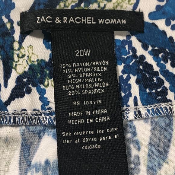Zac & Rachel Pull-on Ankle Pants Womens 20W Blue Tropical AOP Resortwear Travel - Picture 4 of 5